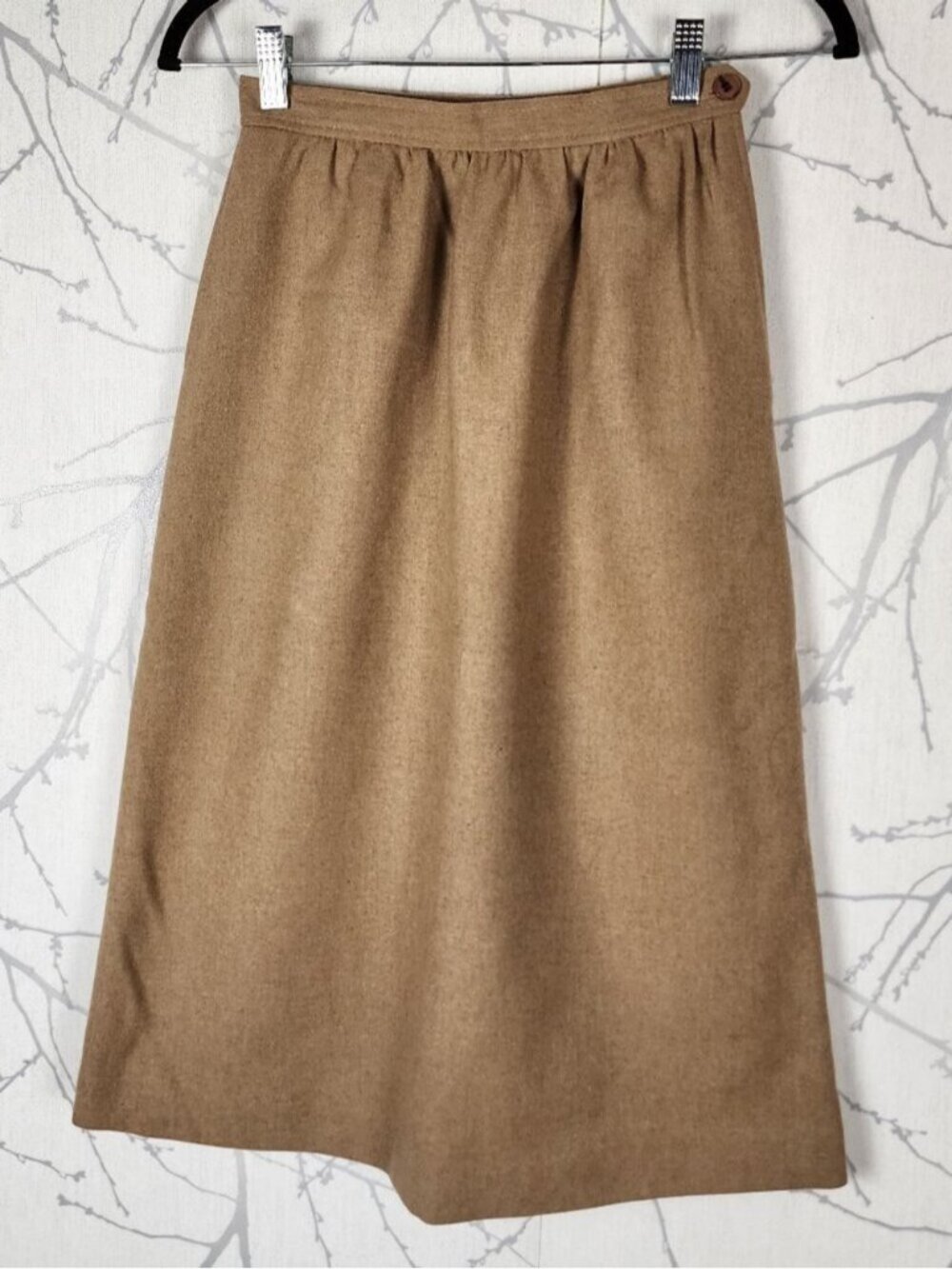 Evan Picone VTG Beige Camel 100% Wool High Waist Midi Skirt